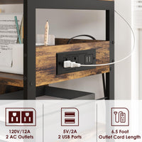 Garvee Grand meuble imprimante mobile à roulettes avec étagères, prises et ports USB, structure bois effet vintage, rangement pratique pour bureau à domicile