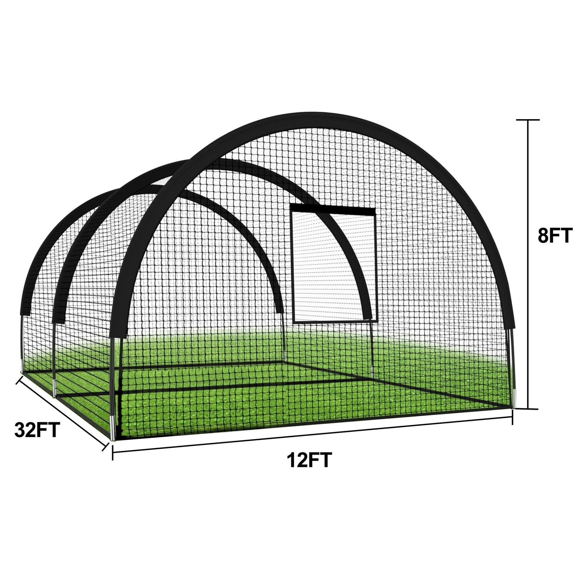 Cage de frappe de baseball Garvee de 10 m avec cadre, en polyester et poteaux en fibre de verre, pour l'entraînement au baseball et au golf dans le jardin, 10 x 3,7 x 2,4 m, noir