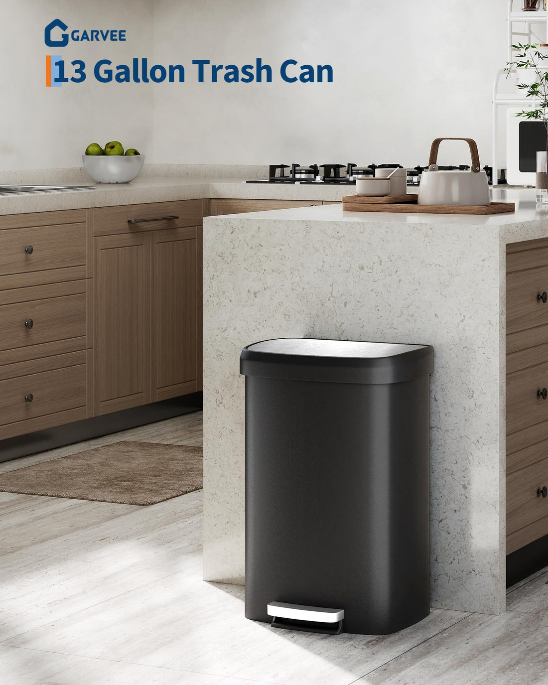 Poubelle Garvee 13 gallons en plastique avec couvercle, antirouille, fermeture amortie, ABS, pour la cuisine et le bureau, grand format, blanche