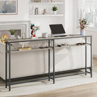 Console étroite GARVEE 180x23x100 cm, 2 étagères, espace de rangement, bois, extra longue, grise, pour entrée et salon