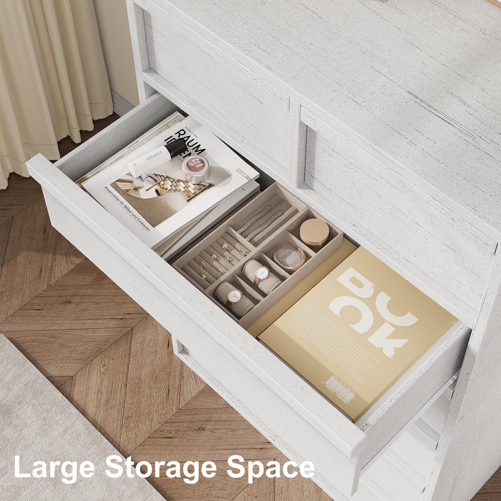 Commode Garvee à 7 tiroirs offrant un grand espace de rangement pour la chambre et le salon, hauteur 117 cm, bois robuste, design moderne