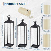 Garvee lot de 3 lanternes décoratives métal avec bougies LED sans flamme, 56 / 48 / 43 cm, noires, intérieur et extérieur