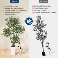 Ficus artificiel Garvee de 1,83 m (6 pi) avec 4 troncs, grand pot blanc pour salon et bureau, 180 cm x 105 cm (70,8 po x 41,3 po).