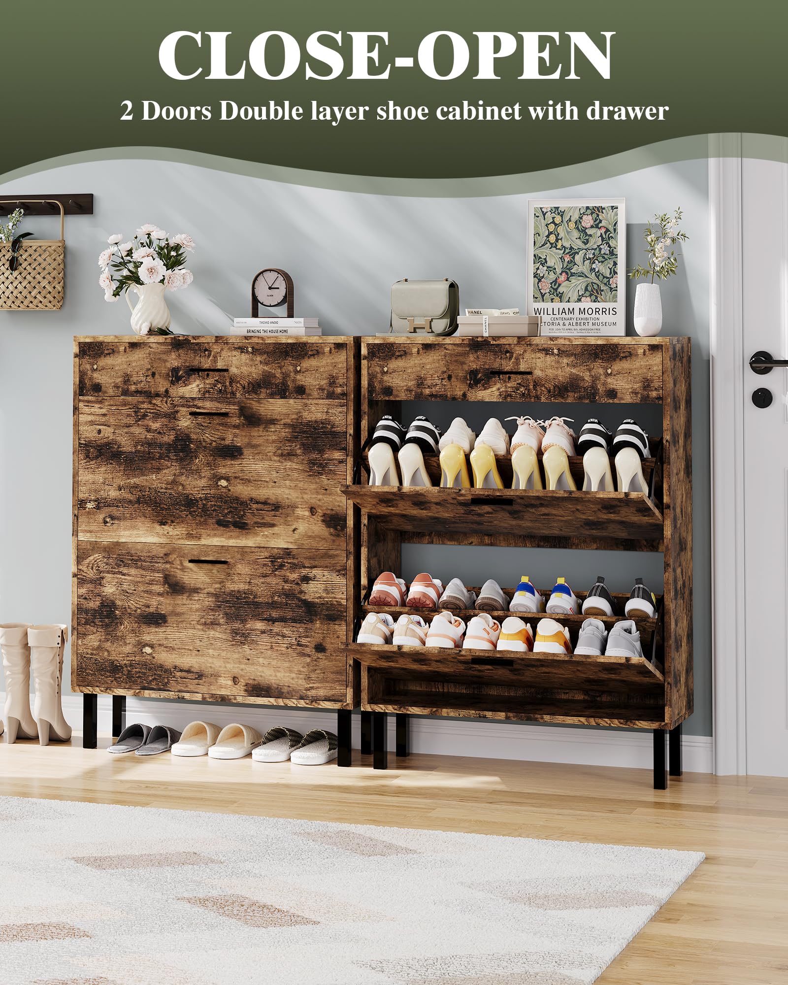 Meuble à chaussures étroit en bois Garvee avec 3 tiroirs, anti-basculement, pour entrée et couloir, multicolore