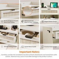 Table de chevet Garvee en rotin avec station de charge USB-C, 1 tiroir, rangement ouvert pour chambre et bureau, 60 x 39 x 56 cm, bois, robuste, polyvalente