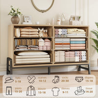 Commode Garvee, 6 tiroirs, 132 cm de large, grand espace de rangement, meuble en bois autoportant, chêne naturel, chambre, salon