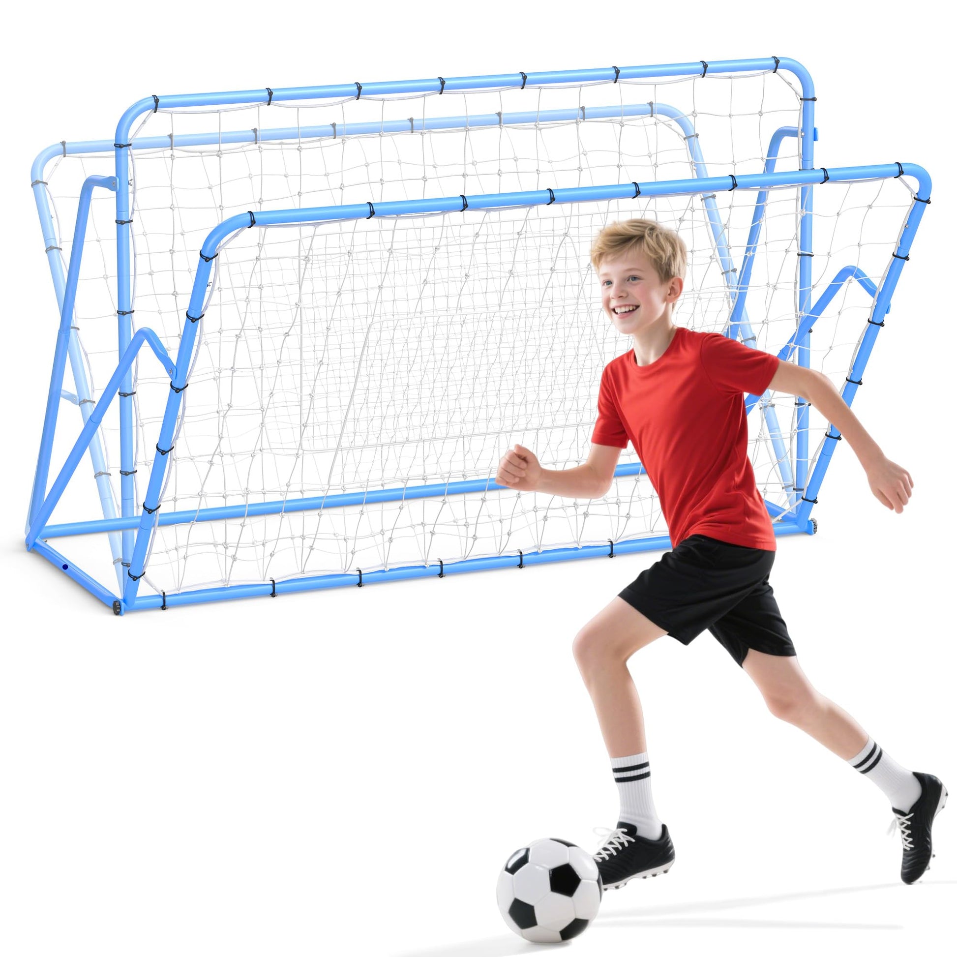Filet de rebond de football Garvee 1,8 x 1,2 m, cadre en acier robuste et réglable, résistant aux intempéries, bleu, pour jardin et terrain de jeu