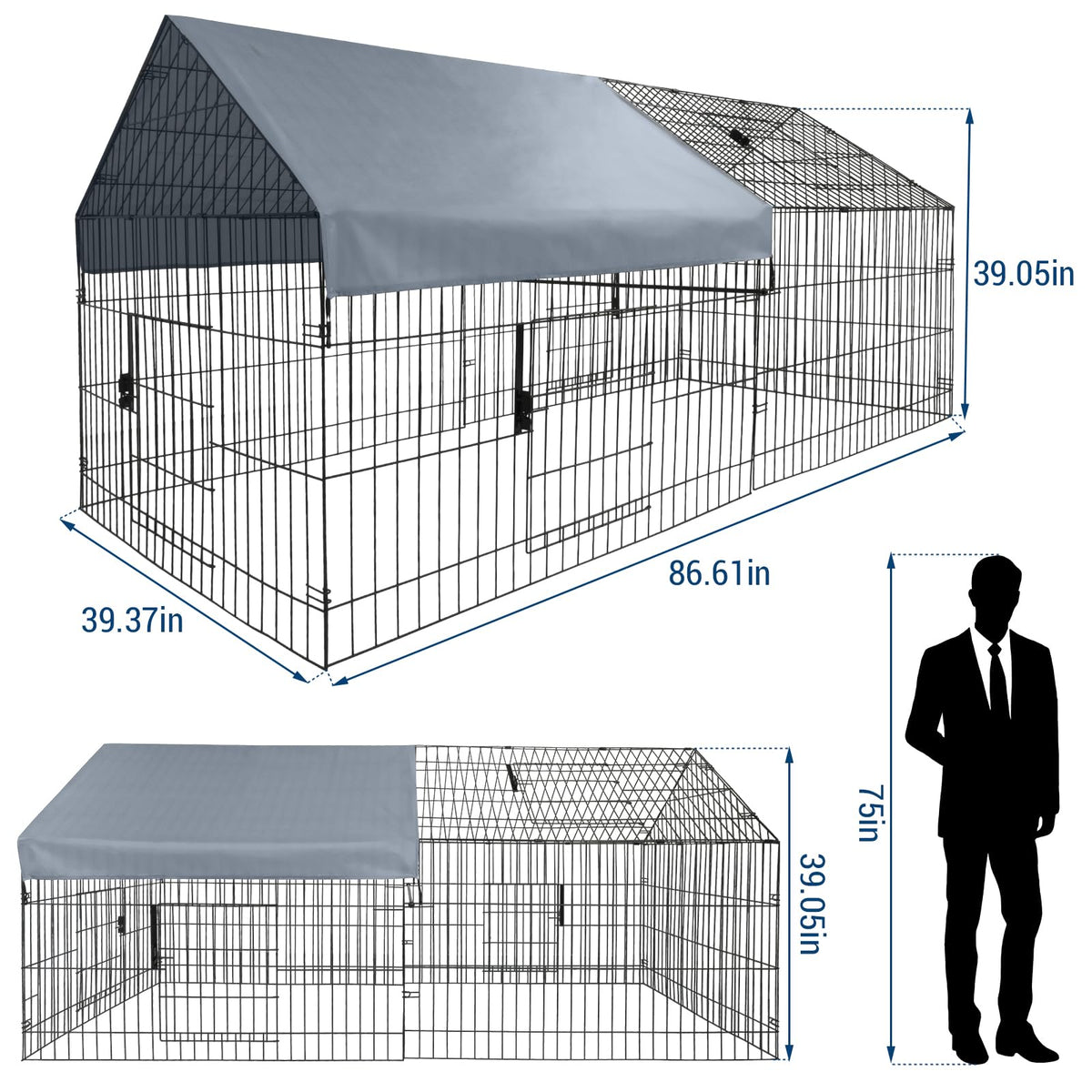 Poulailler métallique Garvee grand format – 218 × 101 × 101 cm, antirouille, housse imperméable et fermeture de porte sécurisée pour le jardin et la ferme