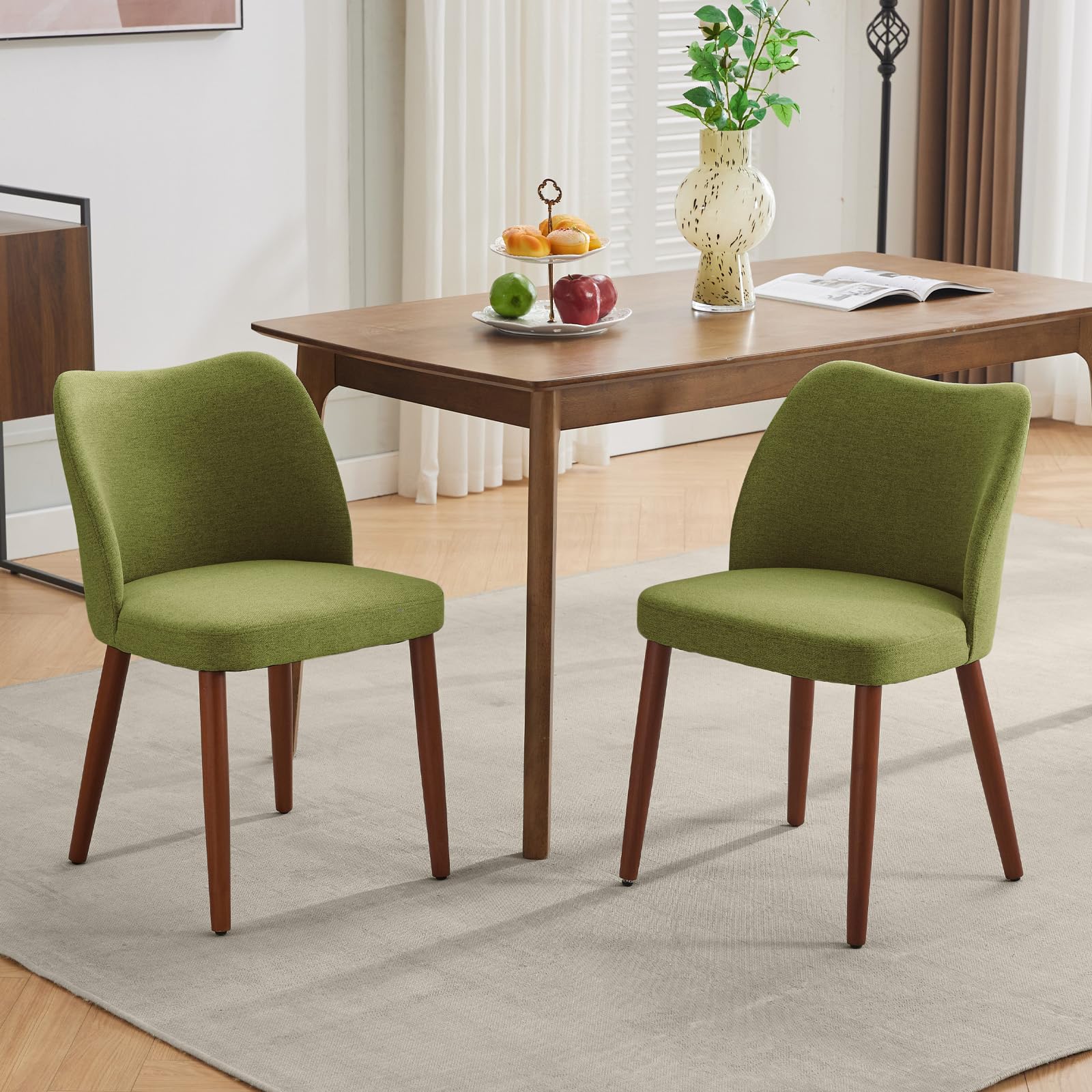 Chaises de salle à manger Garvee, lot de 2, en tissu, avec assise rembourrée et pieds en bois, idéales pour la cuisine, les restaurants et les cafés. Hauteur : 78 cm. Style moderne mi-siècle, gris.