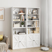 Garvee bibliothèque blanche avec portes, style industriel, 6 étagères, bois, profondeur 30 cm, hauteur 181 cm, idéale pour une maison de campagne, un salon ou un bureau
