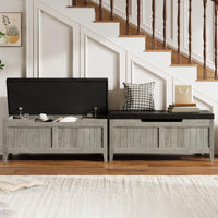 Banc de rangement en bois Garvee avec coussin d'assise, charnières de sécurité, capacité de charge de 118 kg (260 lb) pour salon et chambre, 100 cm (39,4 po) L x 40 cm (15,7 po) l x 48 cm (18,9 po) H, bois aggloméré, beige