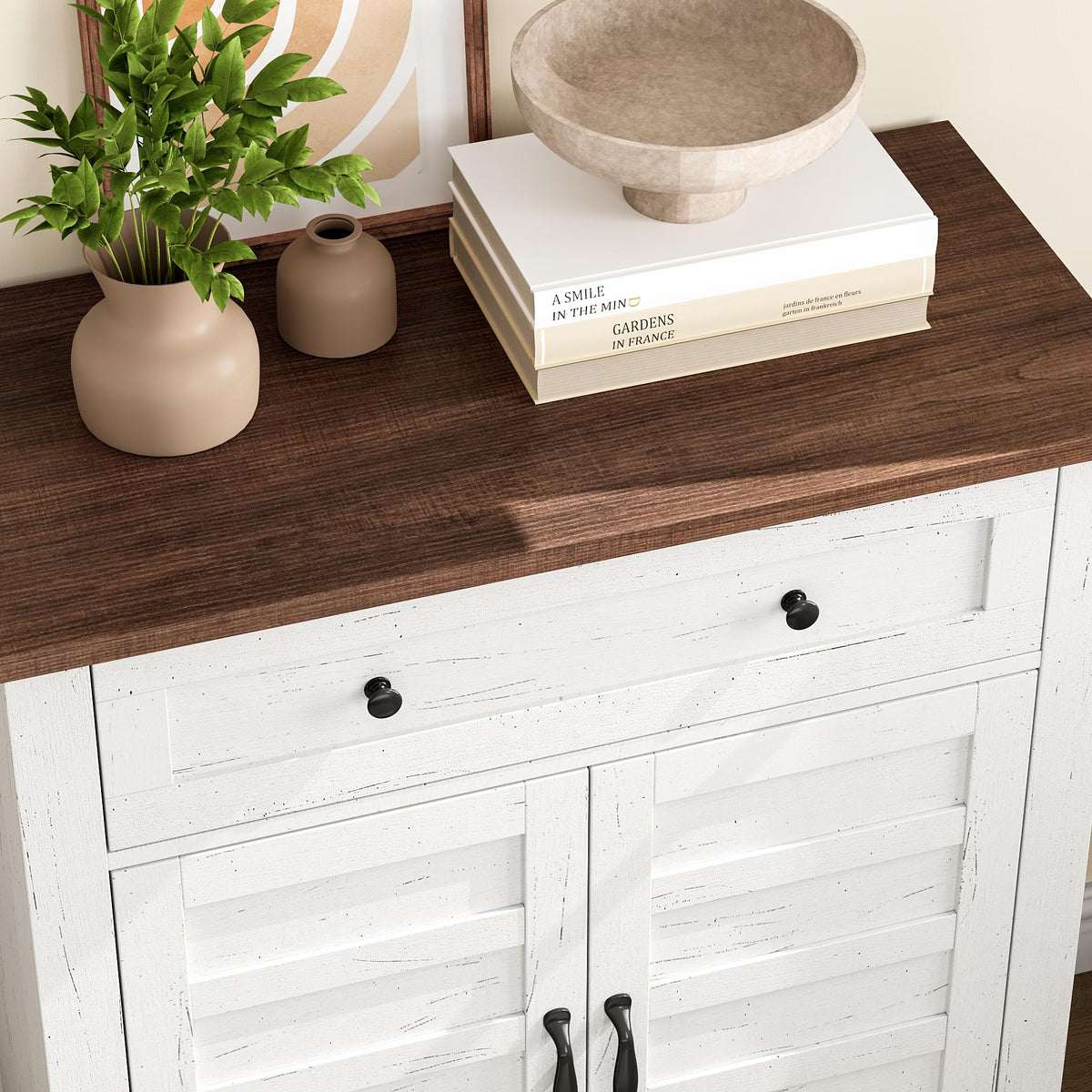 Garvee Meuble de rangement style ferme, étagère réglable à 3 niveaux, 7 positions, bois rustique, pour cuisine et salle à manger, 40 × 80 × 91 cm, marron