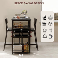 Table de salle à manger Garvee pour 2 personnes avec 4 étagères et casier à vin, banquette rembourrée, structure en acier, bois rustique, gain de place, idéale pour les petites cuisines et les studios.