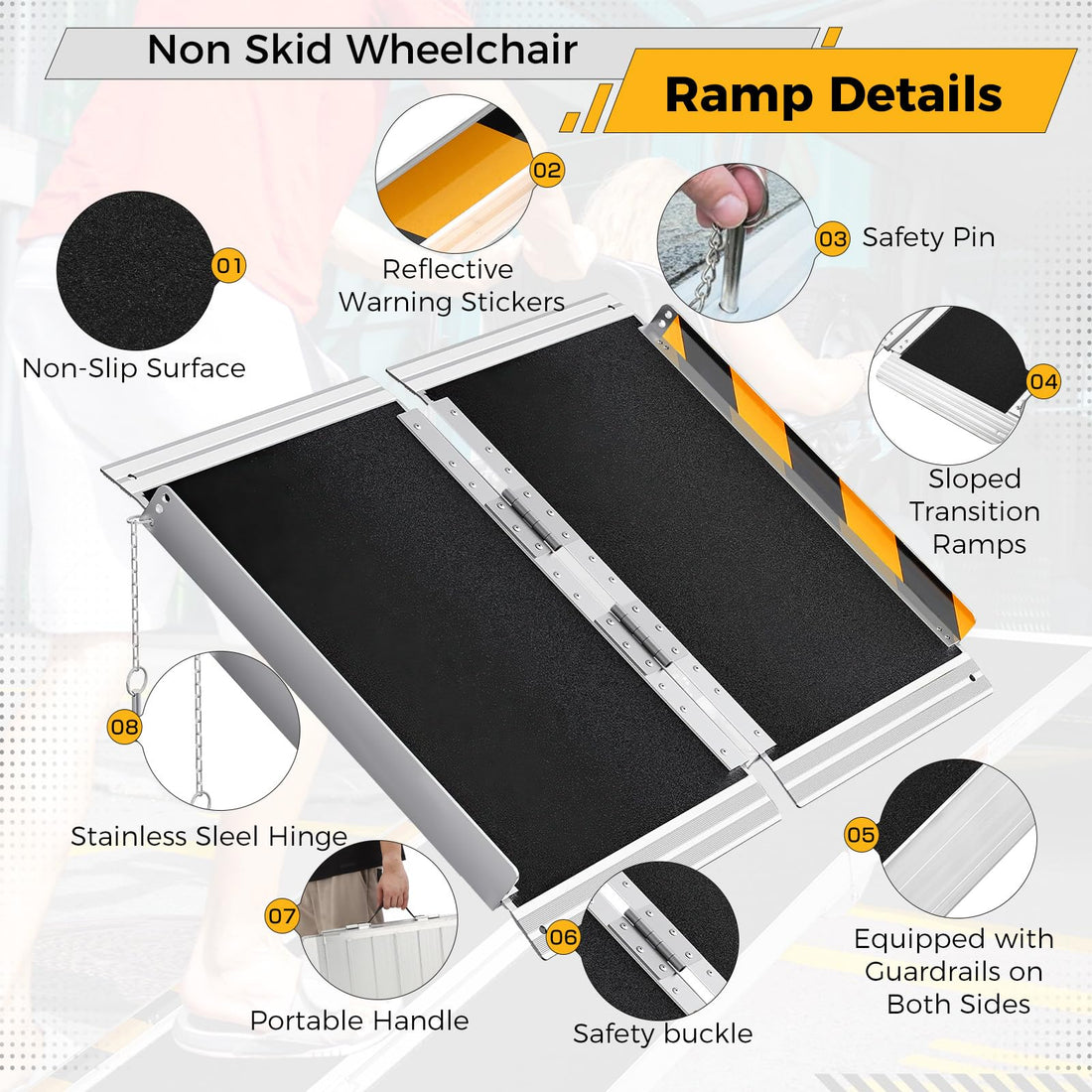 Garvee Rampe de mobilité pliable 91cm, surface antidérapante renforcée, intérieur et extérieur, noir