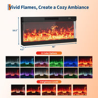Meuble TV cheminée Garvee 75" avec façade en verre sur 3 côtés, éclairage LED flamme réglable, blanc, pour salon, panneaux de particules et MDF, façade en verre et rangement