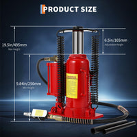 Cric bouteille hydraulique Garvee 12T, pneumatique et manuel, en fonte, pour voitures et camions, 9,8 à 19,5 pouces, rouge
