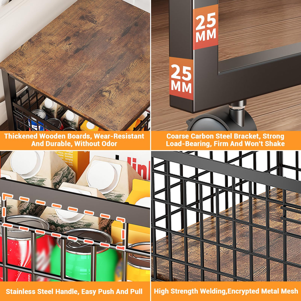 Garvee Support pour mini-réfrigérateur sur roulettes avec panier métallique pour cuisine, salon, bureau, 50 × 54 × 45, 7 cm, noir