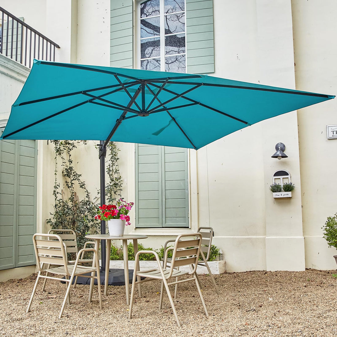 Garvee Parasol de jardin en aluminium 300 × 300 cm, vert, résistant et léger, montage facile, pliable pour terrasse et extérieur