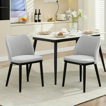 Ensemble de 2 chaises de salle à manger Garvee, revêtues de tissu avec pieds en bois, ergonomiques, modernes, grises, pour cuisine et café