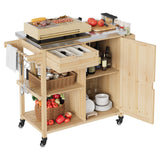 Garvee Chariot De Grillade En Bois Massif Avec Plateau Inox Résistant À La Chaleur, Tiroir, Étagères, Roues Verrouillables, Îlot Portable Pour Jardin