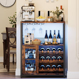 Garvee Meuble Bar à Vin 3 Niveaux avec LED, Rangement 12 Bouteilles, MDF et Fer, Pour Salon et Salle à Manger, 70 × 35 × 92 cm, Marron rustique - Marron rustique & Avec éclairage LED