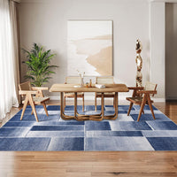 Tapis Garvee moderne à poils courts et coupe contour, motif géométrique pour salon et chambre, 200 x 290 cm, bleu