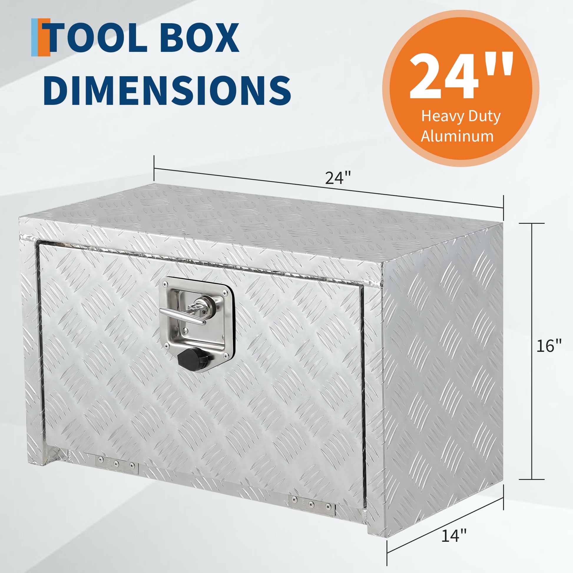 Coffre à outils Garvee 24 pouces en aluminium, coffre de rangement sous châssis, étanche, robuste et verrouillable pour camionnettes, camping-cars et remorques, argent
