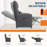 Garvee Fauteuil Inclinable Électrique avec Massage et Chauffage, Repose-pieds, Tissu Épais, pour Salon et Chambre, Inclinaison 105°-165°, Gris