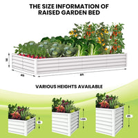 Jardinière surélevée Garvee, en métal, rectangulaire, 2,4 x 1,2 x 0,3 m, blanche, durable et antirouille, revêtement en poudre, fond ouvert, montage sans outil, pour le jardin et la culture de légumes