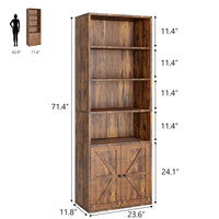 Garvee bibliothèque avec portes, style industriel, 6 étagères, profondeur 30 cm, style ferme en bois, salon, bureau, brune