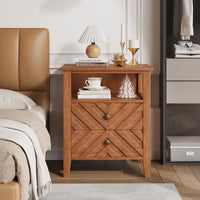 Table de chevet Garvee LED avec 2 tiroirs, éclairage RGB, design en V, bois, style rustique, marron, pour chambre et salon