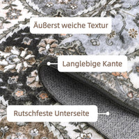Tapis Garvee petit format 80x150cm, style vintage, idéal pour l'entrée, la chambre ou la cuisine. Gris et marron, antidérapant et lavable.