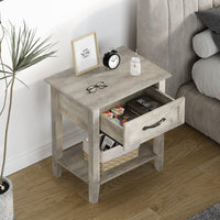 Table de chevet Garvee grise avec tiroir, rangement à 2 niveaux pour chambre et salon, 50 x 40 x 60 cm, bois durable