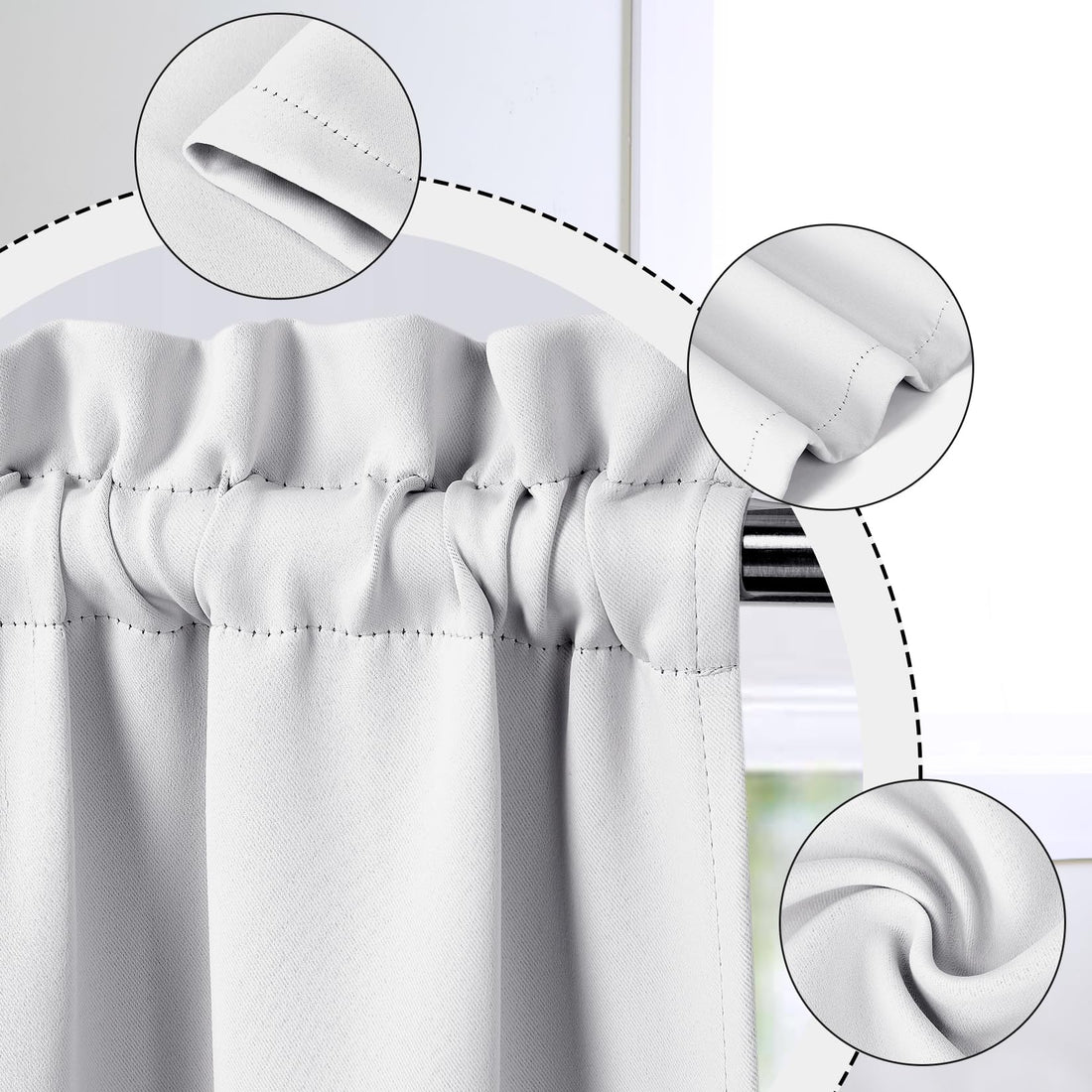 Rideaux de cuisine Garvee Valance 52 x 15 pouces, blanc bordeaux, occultants thermiques, à œillets pour petites fenêtres, cuisine ou chambre.