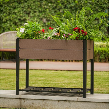 Jardinière surélevée Garvee en PEHD avec étagère, résistante aux intempéries, stable, structure en aluminium pour balcon et jardin, sans produits chimiques, 100 x 50 x 30 cm, grise