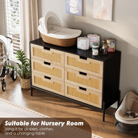 Garvee commode en rotin naturel à 6 tiroirs, pieds en bois et métal, idéale pour la chambre et le salon, imperméable et résistante
