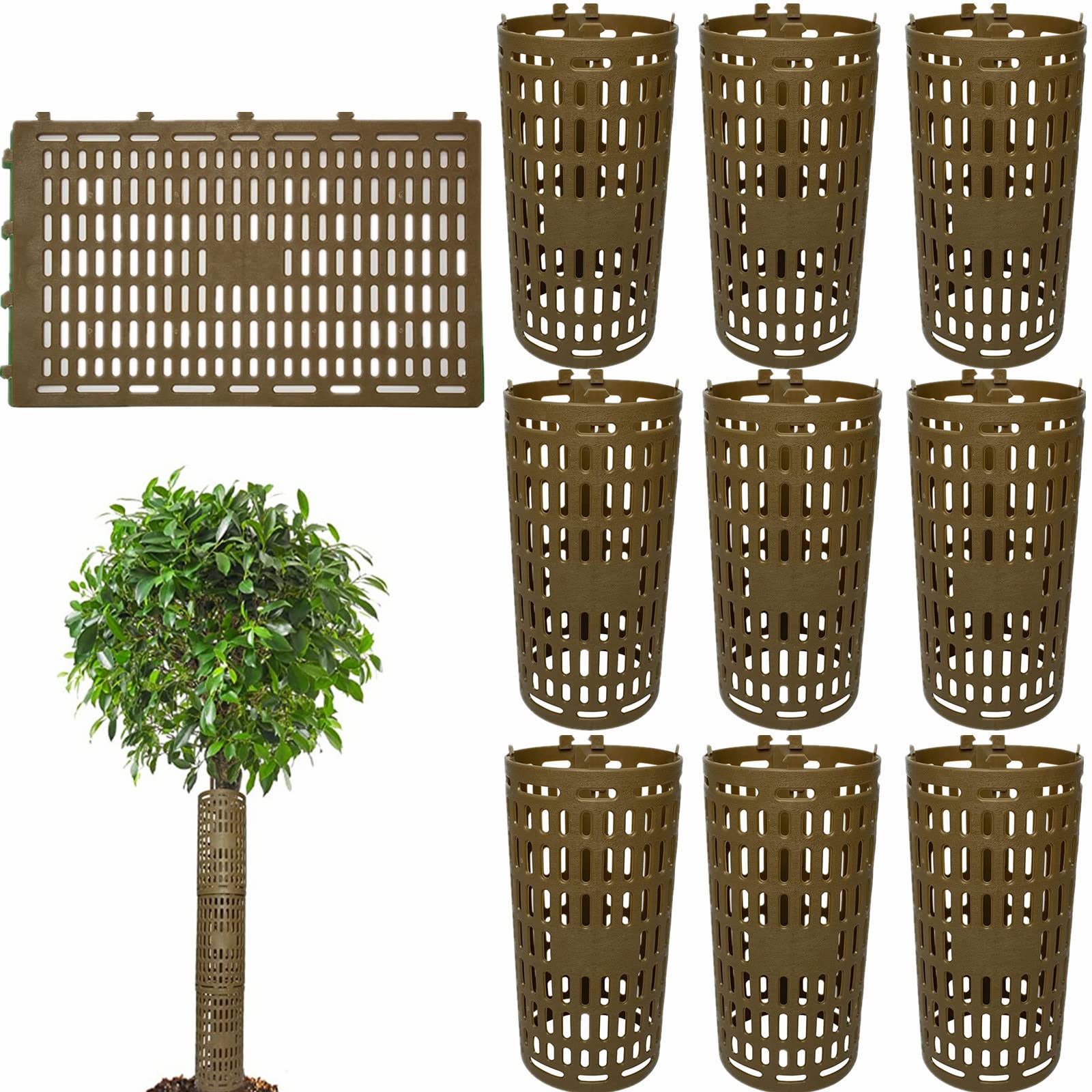 Garvee Protège-tronc ajustable 38 × 25 cm en PVC, maille de protection pour plantes et jeunes arbres, lot de 10, marron