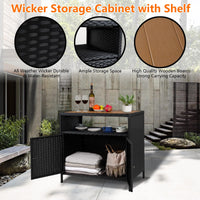 Armoire de rangement extérieure Garvee en résine tressée avec étagère, résistante aux intempéries, acier thermolaqué, 2 portes, marron, idéale pour le jardin et la piscine.