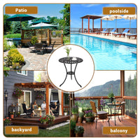 Table bistro d'extérieur ronde Garvee 61 cm (24 po) en fonte avec trou pour parasol de 5 cm (2 po) pour balcon et jardin, noire