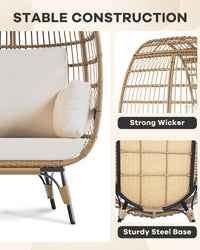 Fauteuil œuf surdimensionné Garvee en résine tressée avec structure en acier, ergonomique, résistant aux intempéries, pour terrasse/salon, compact, élégant, en rotin résistant aux UV, 4 coussins