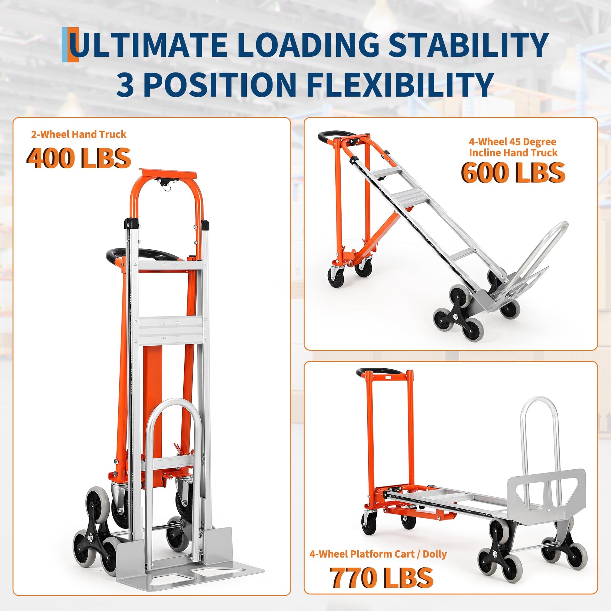 Chariot de manutention pliable 3 en 1 Garvee, capacité de 350 kg, pneus pneumatiques de 25 cm, alliage d'aluminium, sangles élastiques, pour la maison et l'entrepôt, robuste et polyvalent