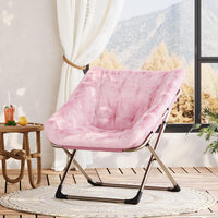 Garvee Fauteuil saucer pliable adulte en fausse fourrure, structure métallique, capacité 136 kg, idéal chambre et appartement, rose
