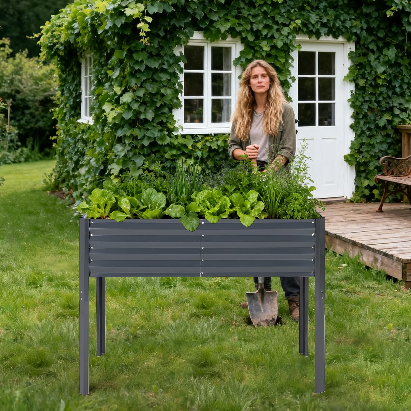 Jardinière surélevée en métal Garvee avec couvercle pour légumes et fleurs, bac à fleurs polyvalent pour terrasse et jardin, résistant à la corrosion et aux intempéries