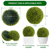 Ensemble de boules de buis artificiel Garvee de 40 cm (15,7 pouces), résistant aux UV et sans entretien, en polyéthylène, pour la décoration intérieure et extérieure (vert).