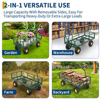 Chariot de jardin GARVEE 408 kg, cadre en acier robuste, côtés grillagés amovibles, poignée réglable, pneus 25 cm, vert et noir