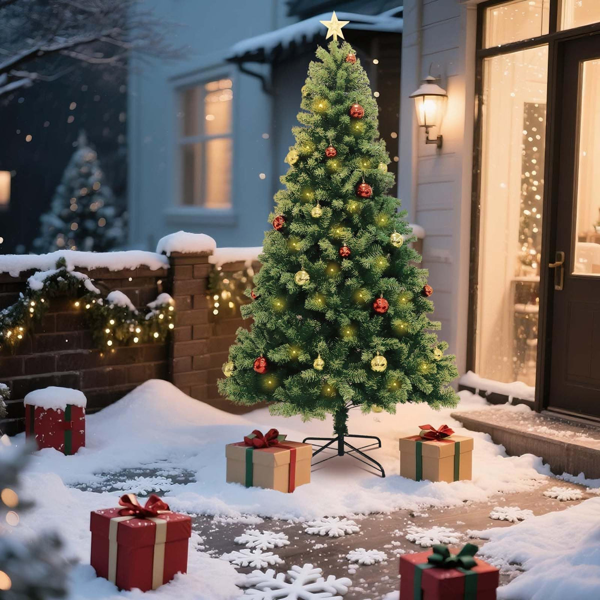 Sapin de Noël Garvee 180 cm effet neige avec télécommande - Sapin artificiel en PVC sans lumières pour la décoration du salon