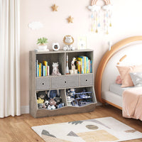 Grand meuble de rangement pour jouets Garvee à 7 compartiments et 3 tiroirs, idéal pour la salle de jeux et le couloir, gris, 93 cm (L) x 39 cm (l) x 93 cm (H)