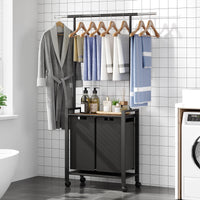 Panier à linge Garvee Trieur de linge à 2 compartiments avec barre de suspension et étagère en bois pour buanderie, 2 x 13 gal, noir