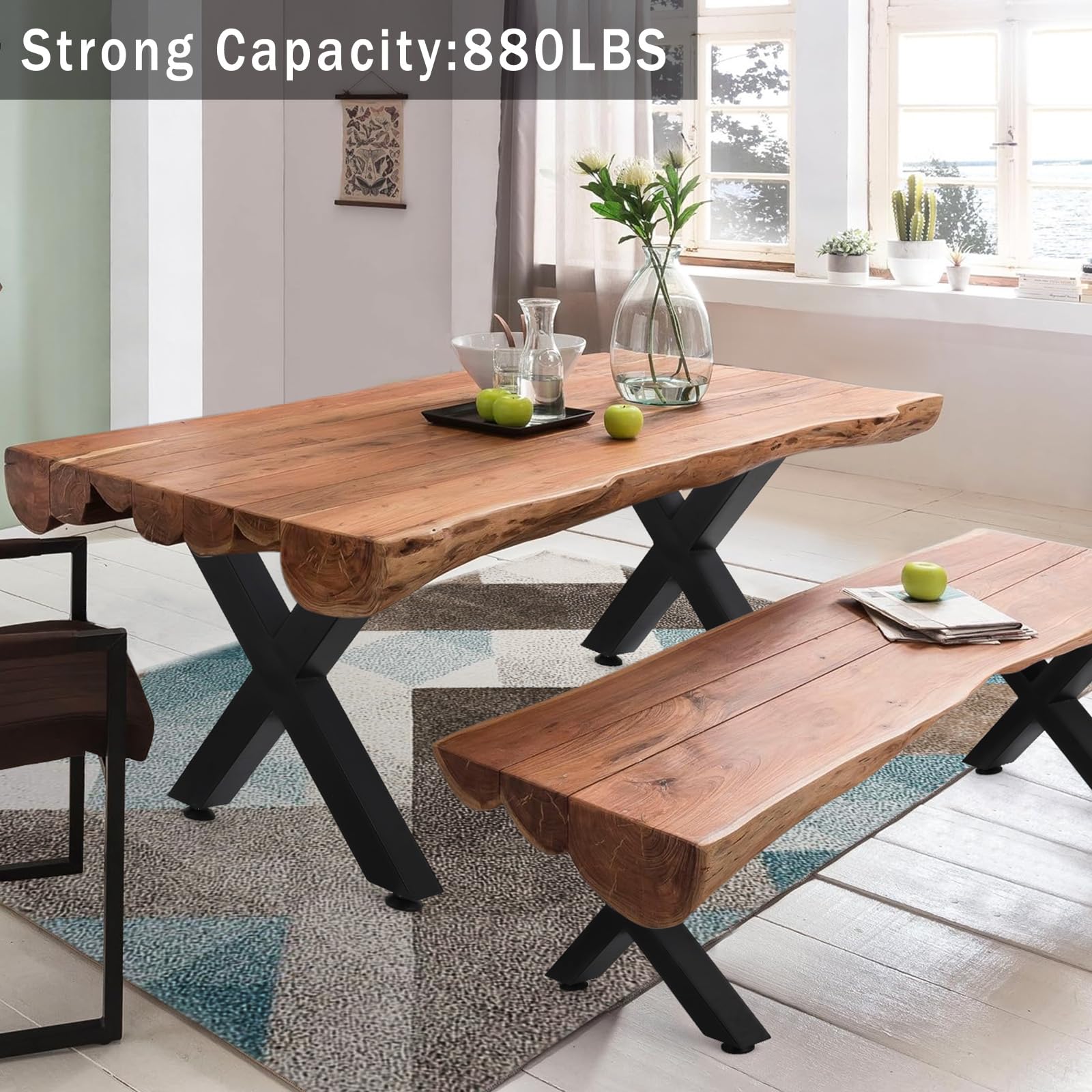 Garvee Lot de 2 pieds de table en métal noir forme X, 71 × 59,4 cm, design creux robuste, pour table de salon, salle à manger, bureau et DIY