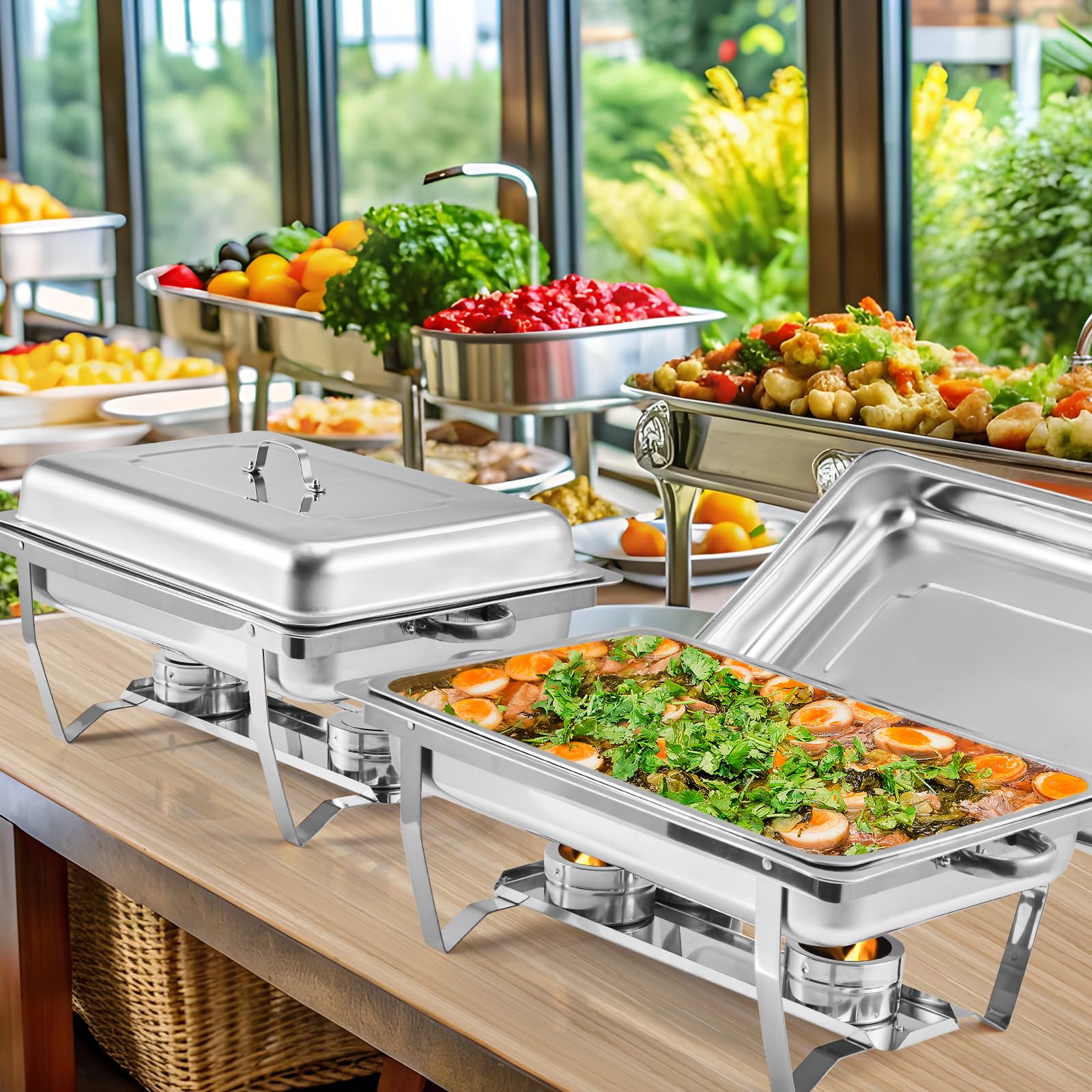 Garvee Ensemble de 2 chauffe-plats argentés 8 QT en acier inoxydable, 62 x 35,5 x 30,5 cm, pour buffets, fêtes, événements et célébrations